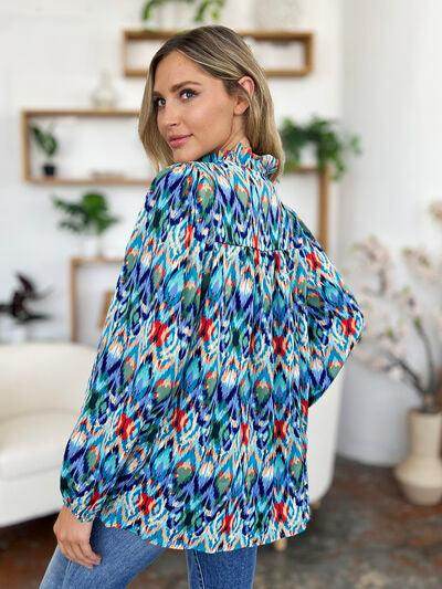Double Take Full Size Printed Balloon Sleeve Blouse for Women - Selvanelle