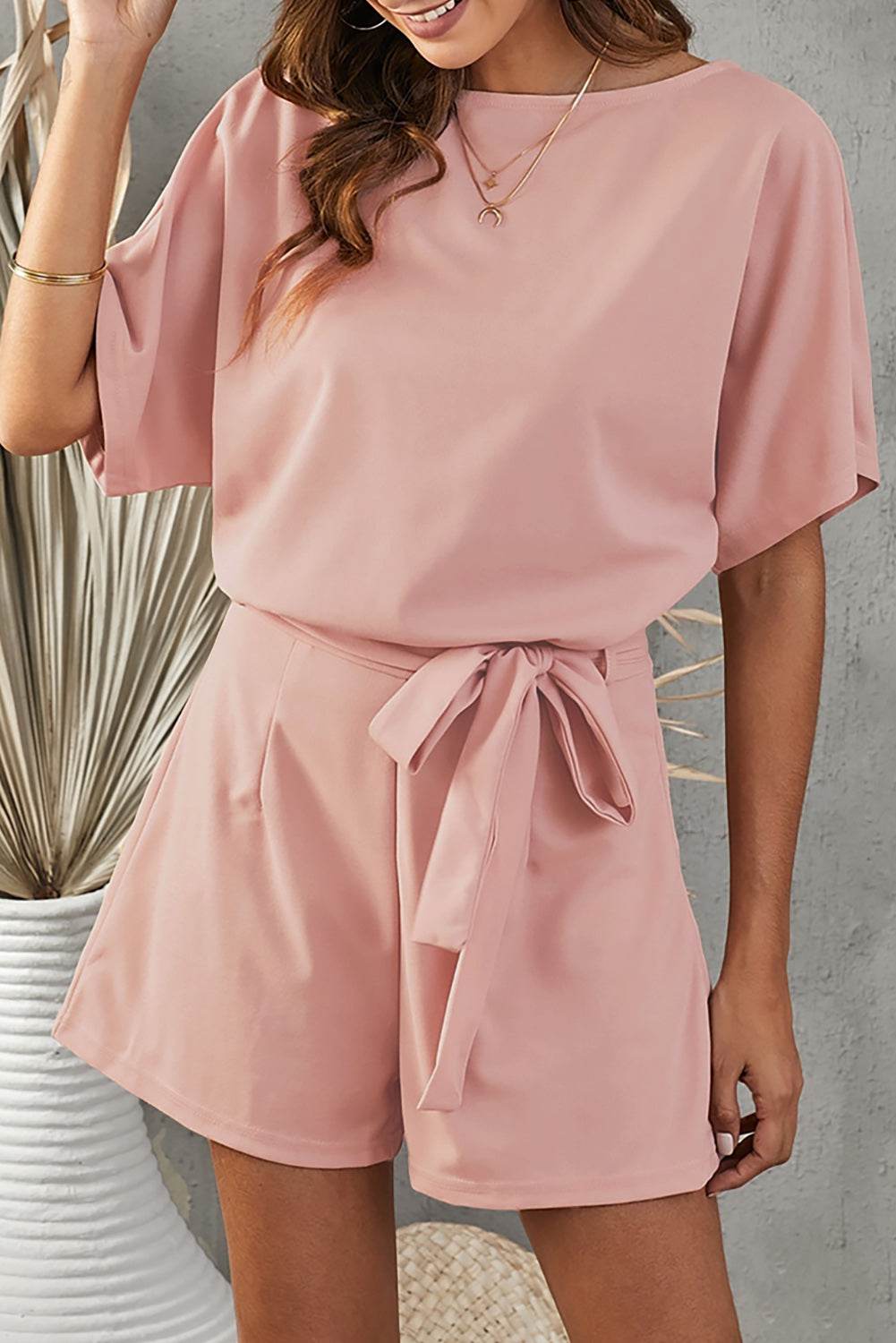 Tie Belt Short Sleeve Romper - Selvanelle