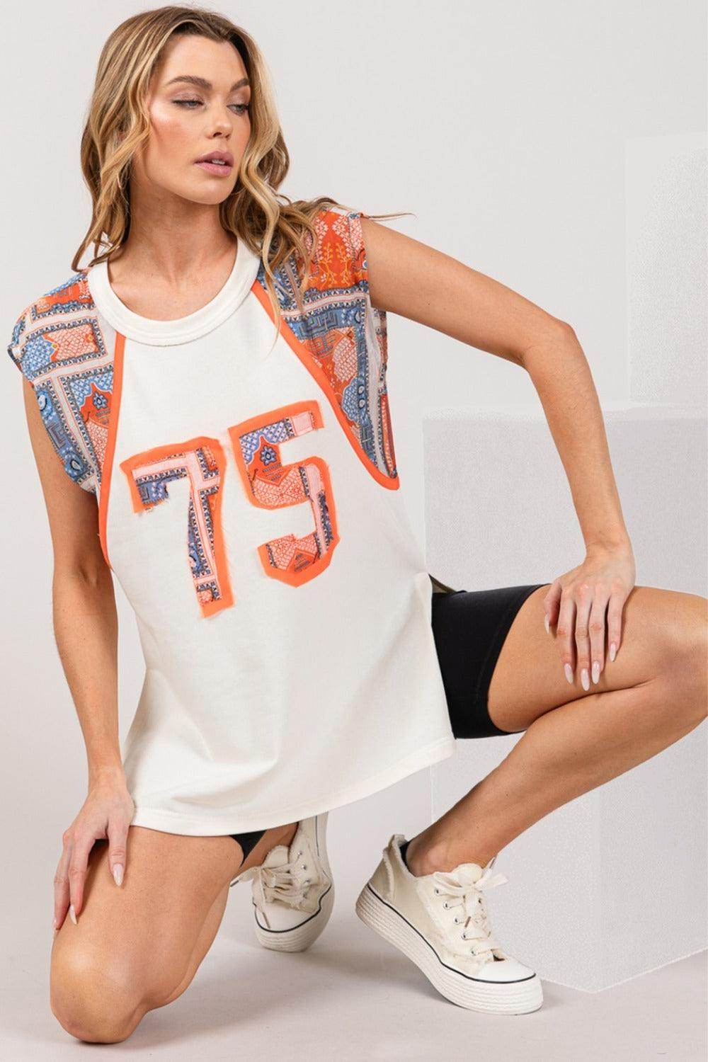 SAGE + FIG Patch Print Side Slit Sleeveless Top for Women - Selvanelle