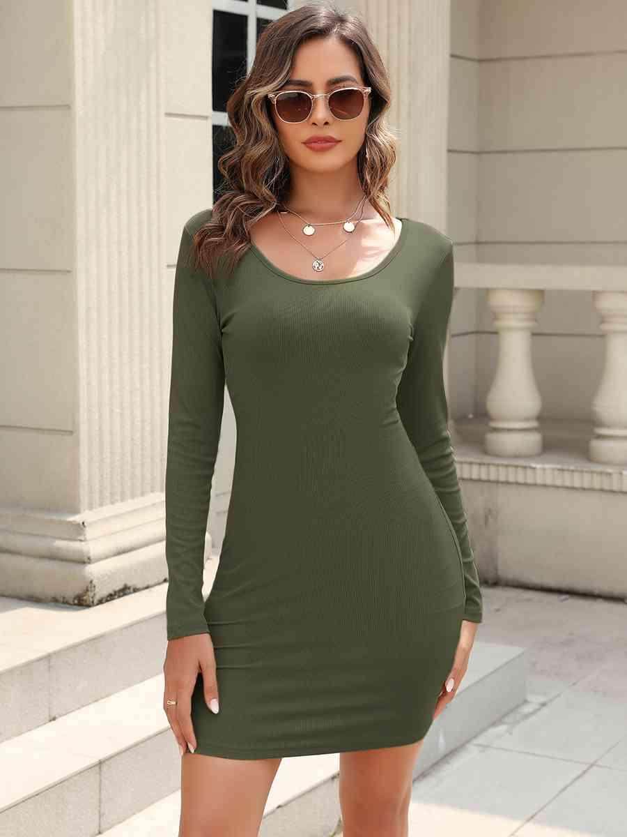 Round Neck Long Sleeve Mini Dress for Casual Style - Selvanelle