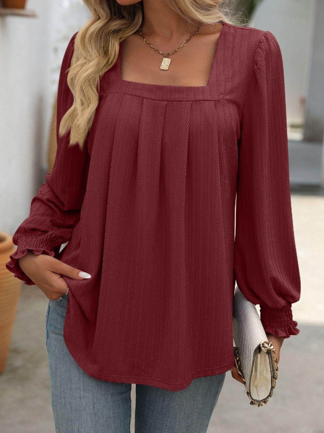 Mandy Square Neck Long Sleeve Top for Stylish Comfort - Selvanelle