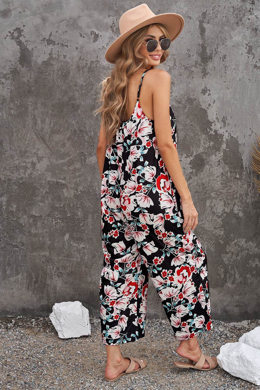 Botanical Print Spaghetti Strap Cropped Jumpsuit - Selvanelle