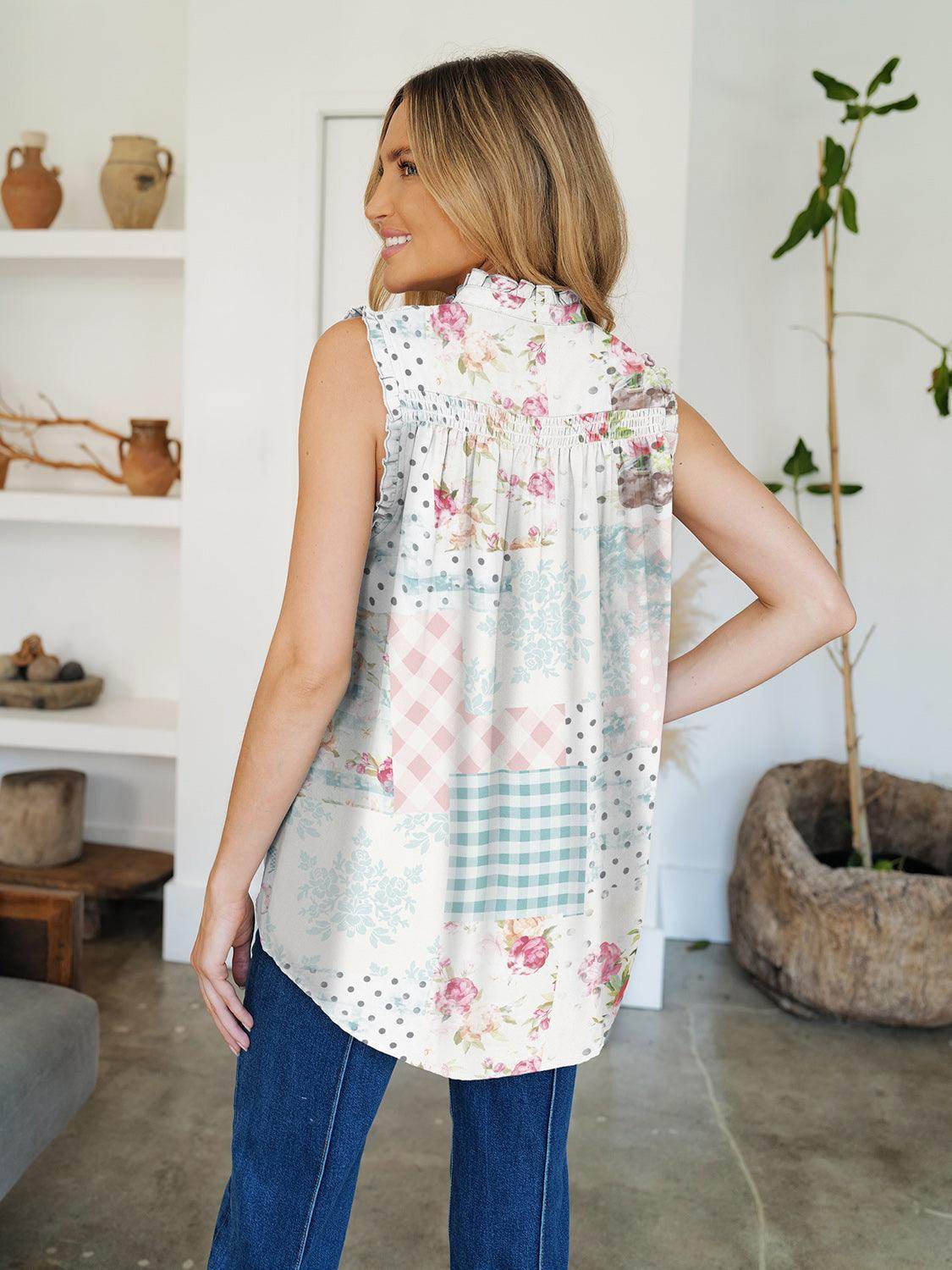 FAM-FAM Frill Printed Mock Neck Top for Stylish Women - Selvanelle