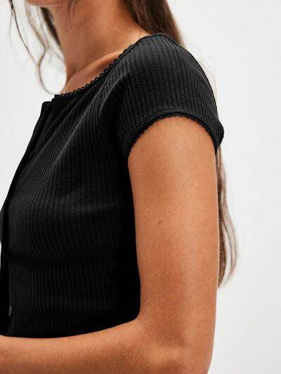 Lovelet Round Neck Button Up Short Sleeve Top for Women - Selvanelle