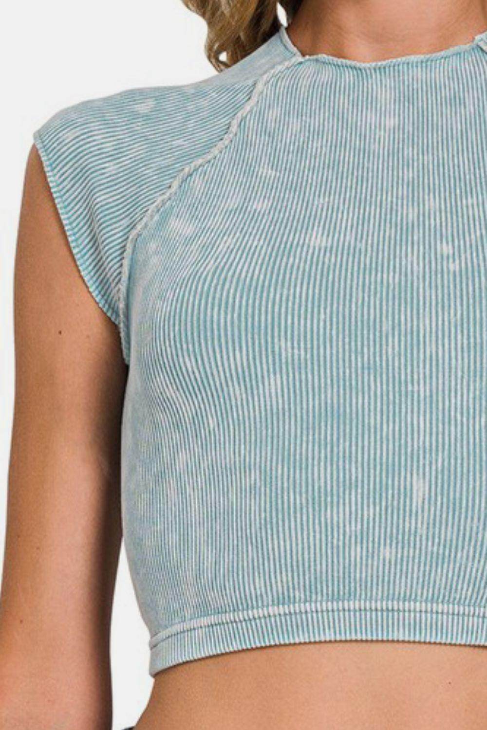 Zenana Ribbed Round Neck Cropped Top for Trendy Style - Selvanelle