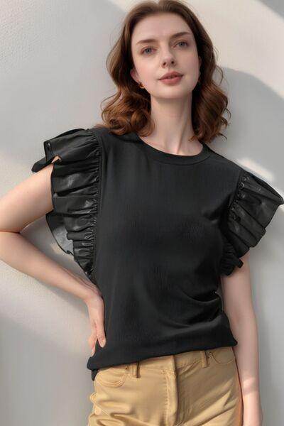 Ruffled Round Neck Cap Sleeve Blouse for Women Stylish Wear - Selvanelle