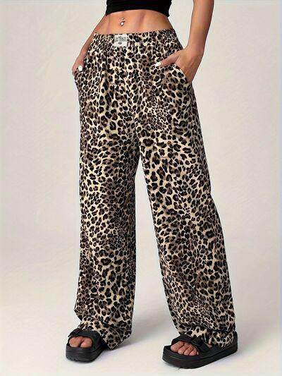 Leopard Wide Leg Pants with Pockets for Stylish Comfort - Selvanelle