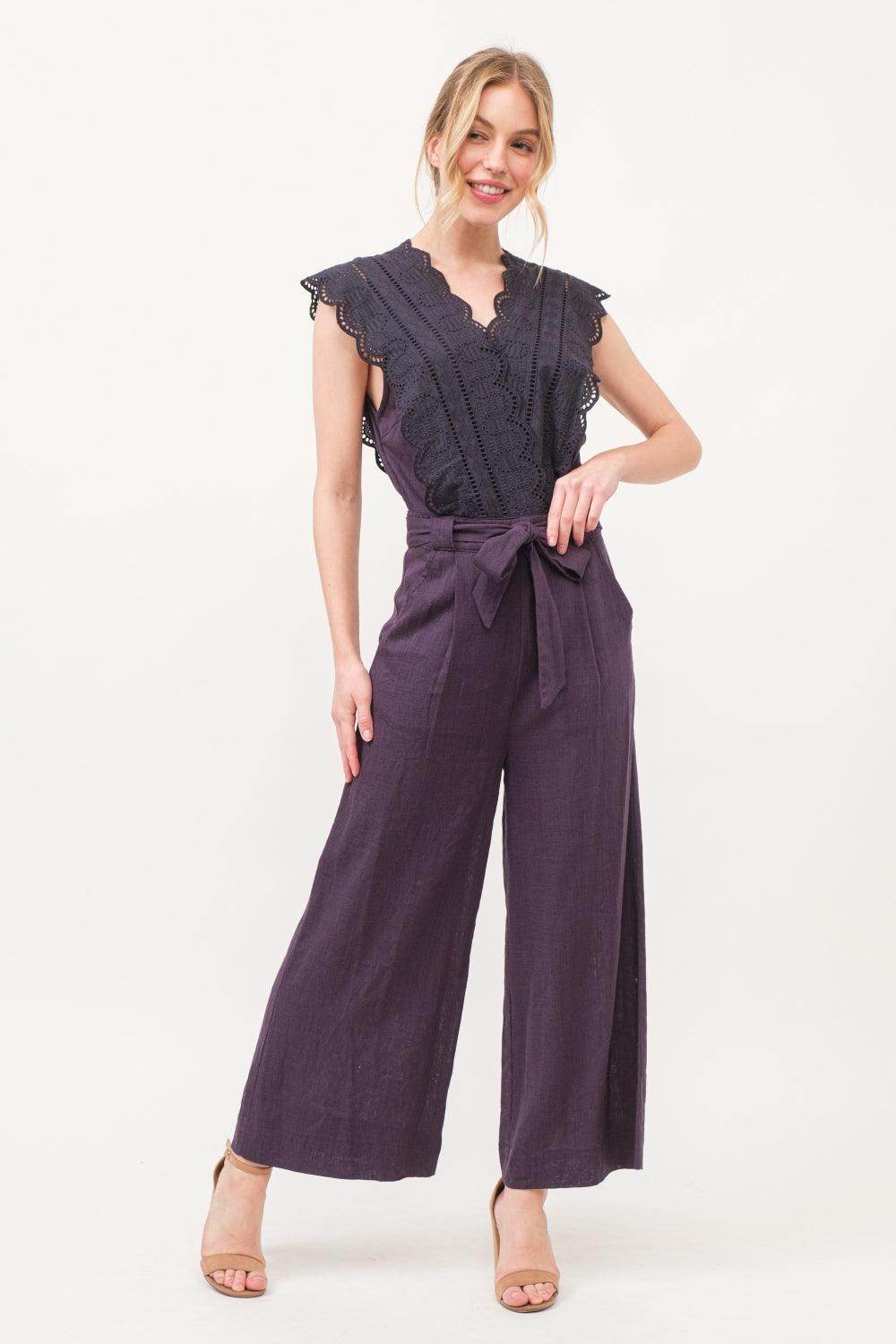 And The Why Laced Surplice Tie Waist Jumpsuit For Women - Selvanelle