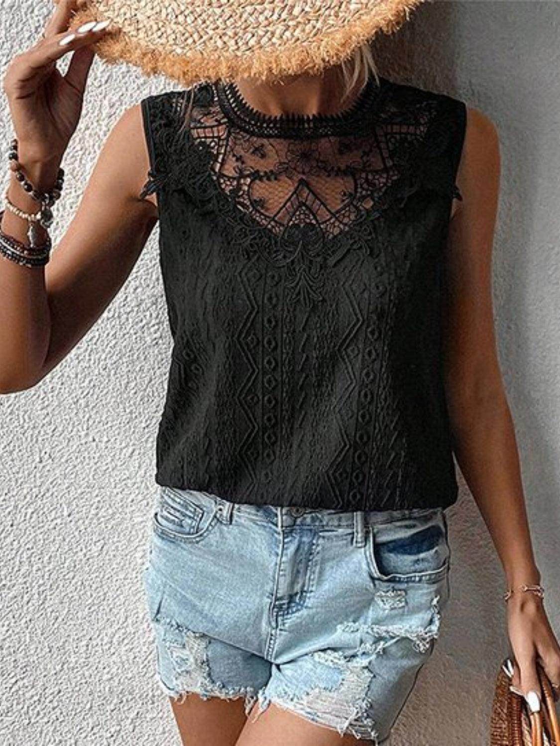 Lace Eyelet Sleeveless Top for Stylish Summer Wear - Selvanelle
