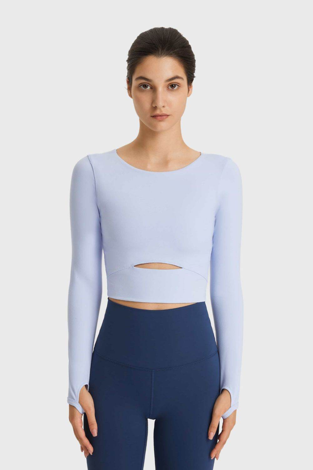 Millennia Cutout Long Sleeve Cropped Sports Top - Selvanelle