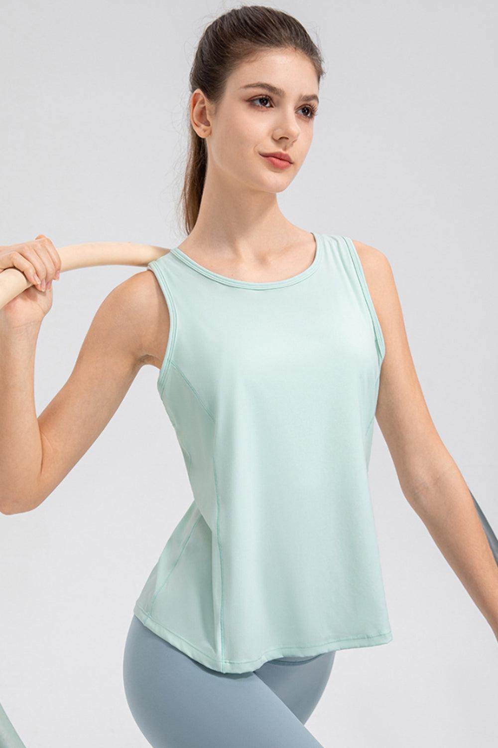 Wide Strap Round Neck Active Tank for Comfortable Workouts - Selvanelle