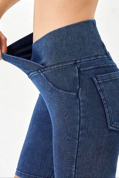 Basic Bae Asymmetrical Waist Denim Shorts With Pockets - Selvanelle