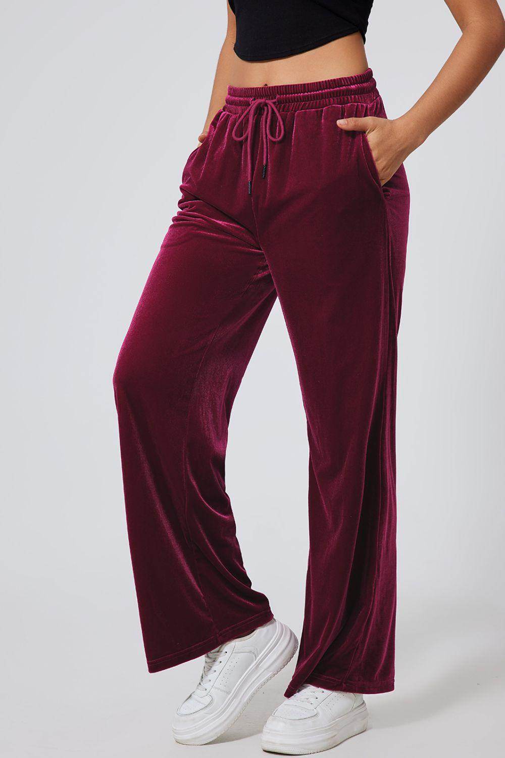 Drawstring Waist Wide Leg Active Pants for Women Comfort - Selvanelle