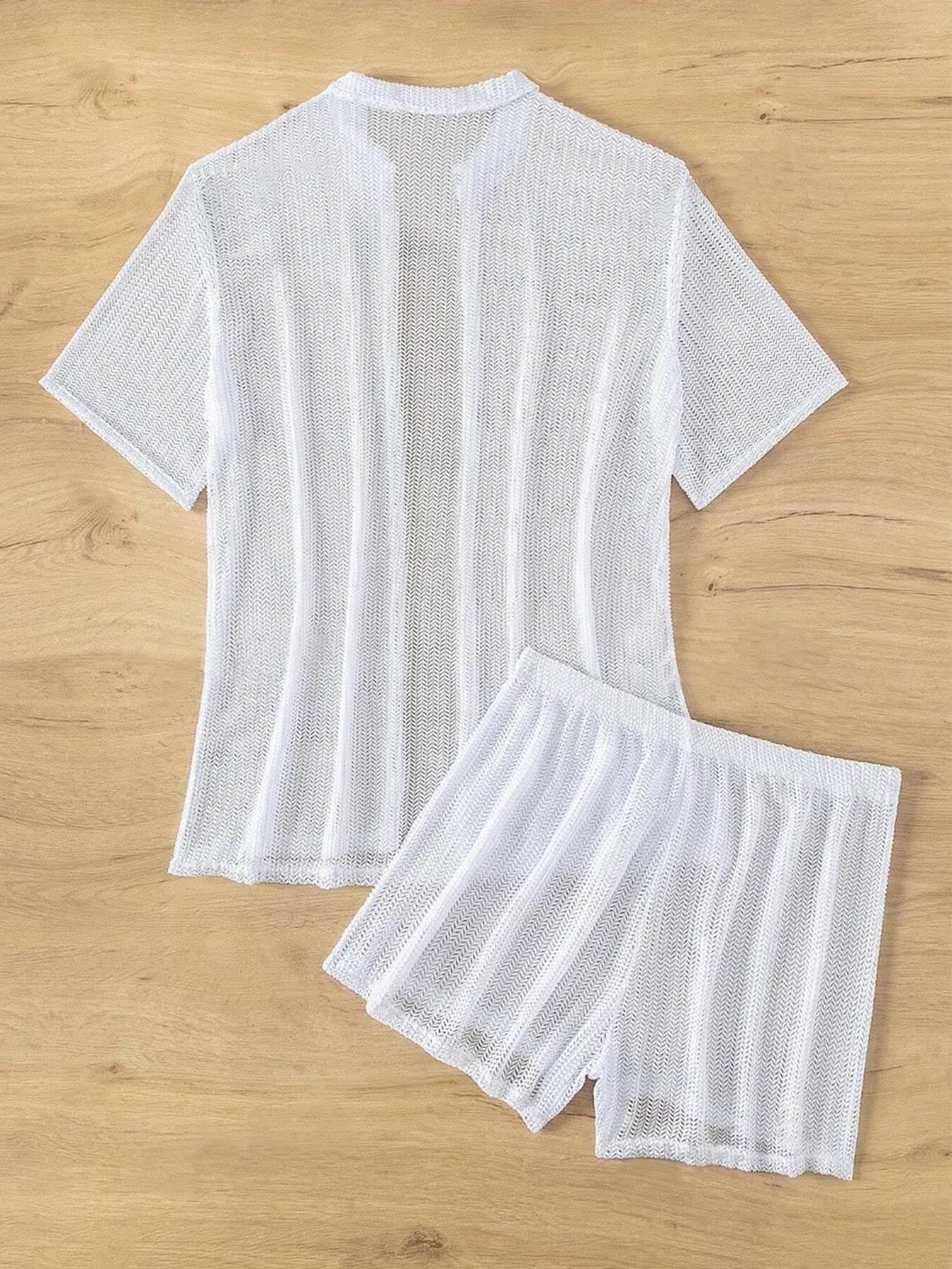 Open Front Half Sleeve Top and Shorts Cover Up Set - Selvanelle