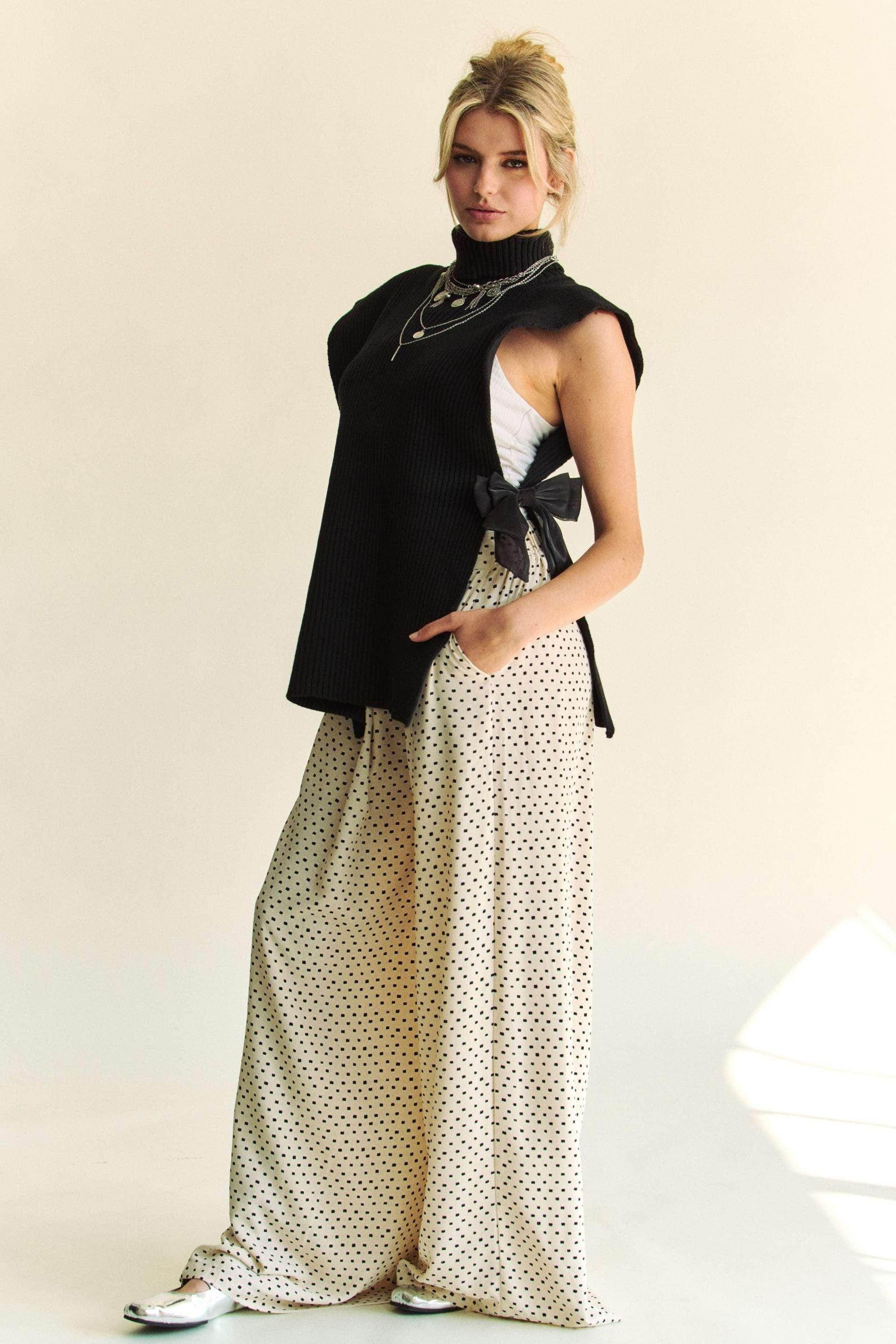 Davi & Dani Side Split Turtleneck Sleeveless Knit Top - Selvanelle