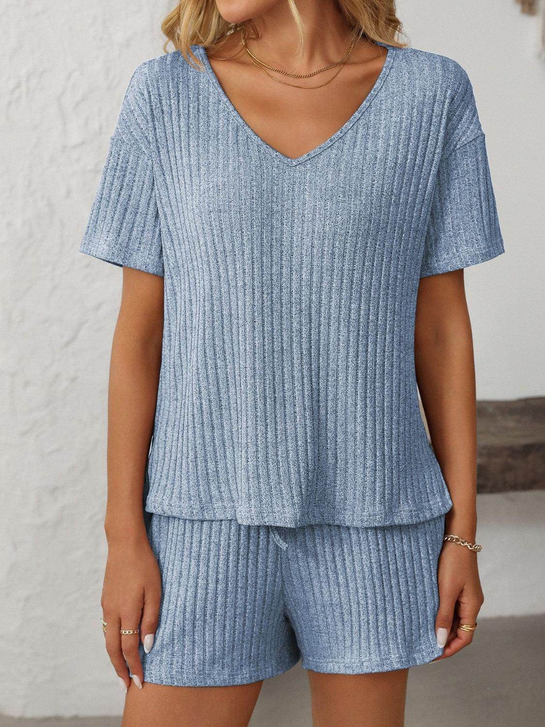 Mandy V-Neck Short Sleeve Top and Shorts Set for Women - Selvanelle