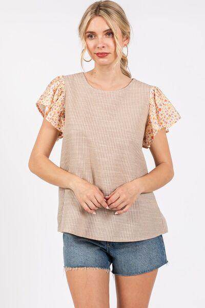 Ces Femme Round Neck Floral Short Sleeve Top for Women - Selvanelle