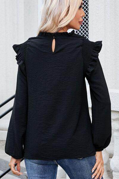 Frill Mock Neck Ruffled Balloon Sleeve Blouse for Women - Selvanelle