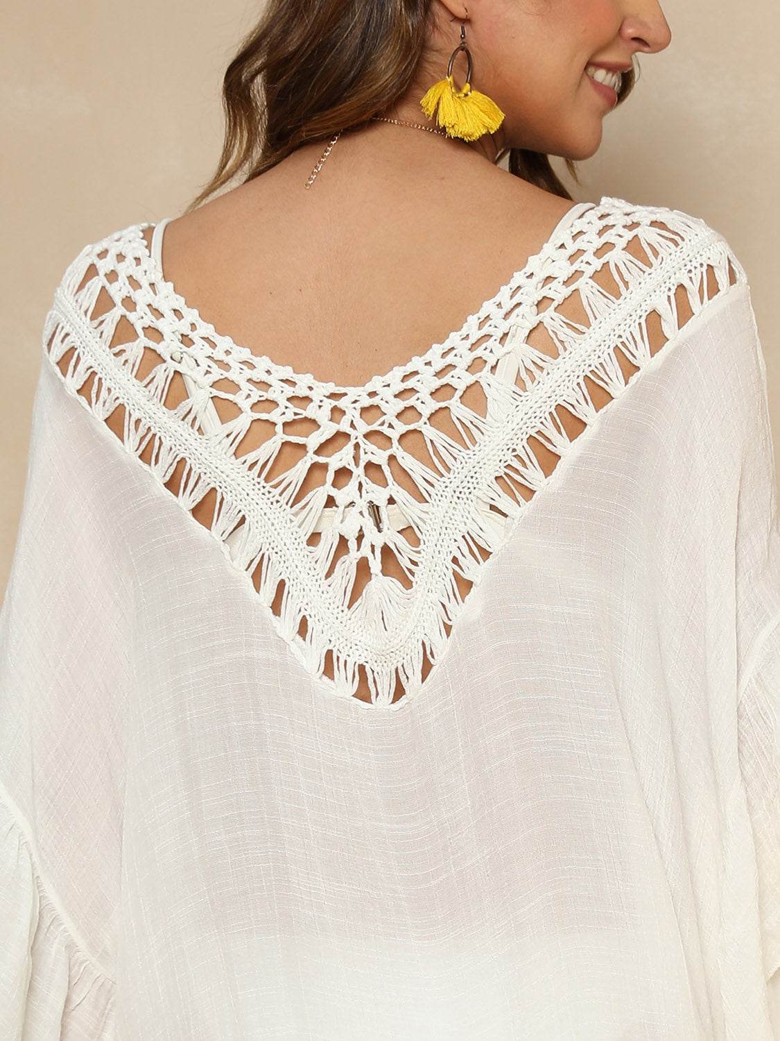 Cutout Ruffled Half Sleeve Cover-Up - Selvanelle