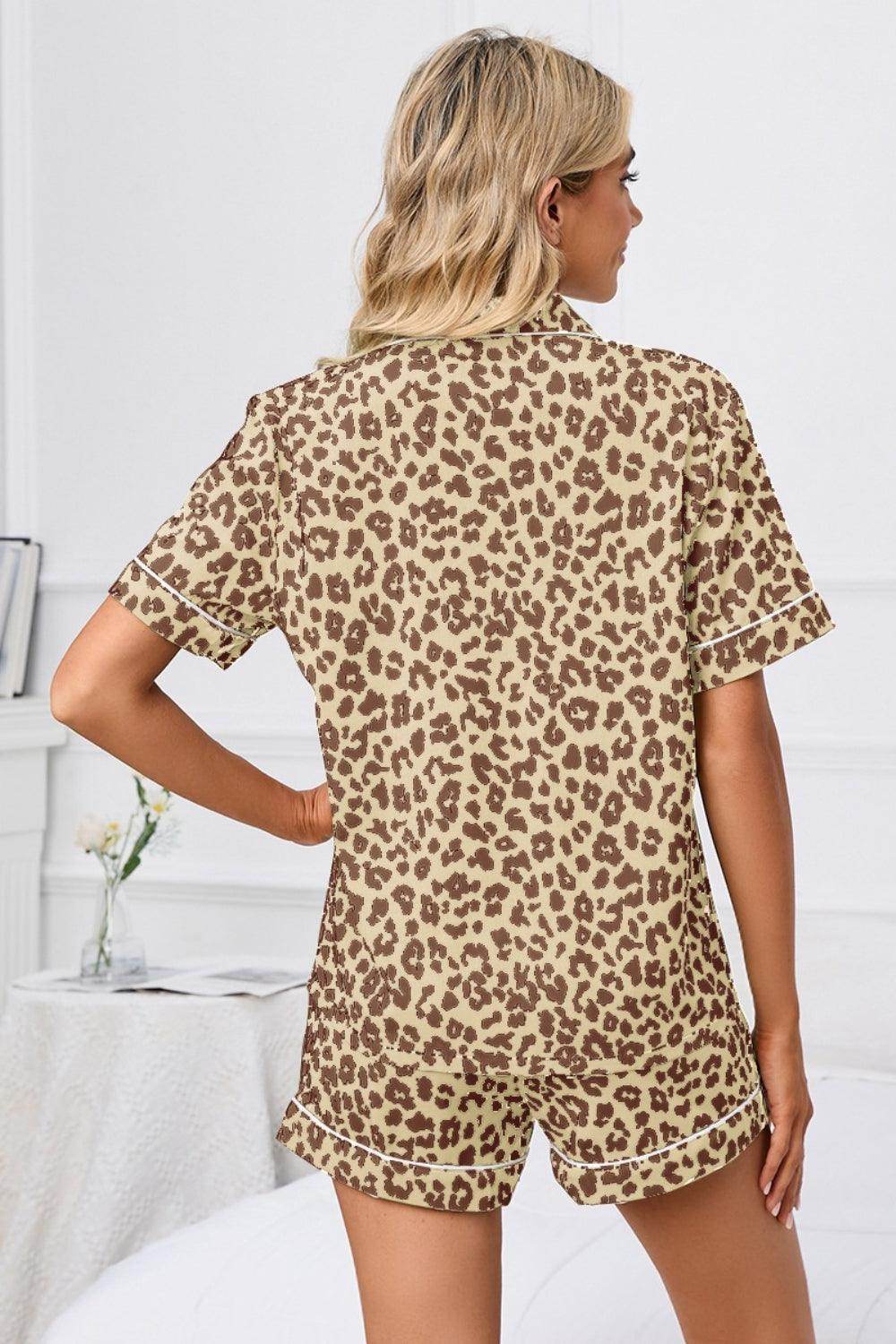 Full Size Leopard Short Sleeve Top and Shorts Lounge Set Plus Size - Selvanelle