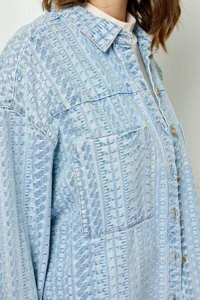 Veveret Button Up Dropped Shoulder Denim Top for Women - Selvanelle