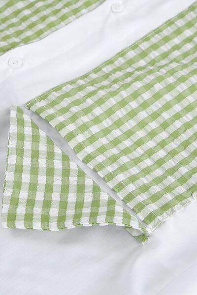 Two-Tone Plaid Button Down Long Sleeve Shirt for Women - Selvanelle