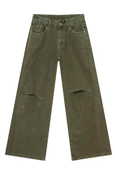 Distressed Wide Leg Jeans with Pockets for Casual Style - Selvanelle