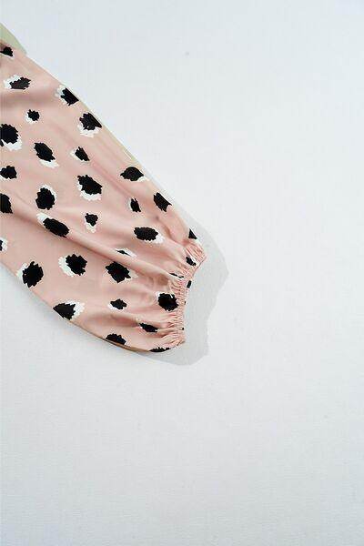 Contrast Animal Print V-Neck Long Sleeve Blouse for Women - Selvanelle