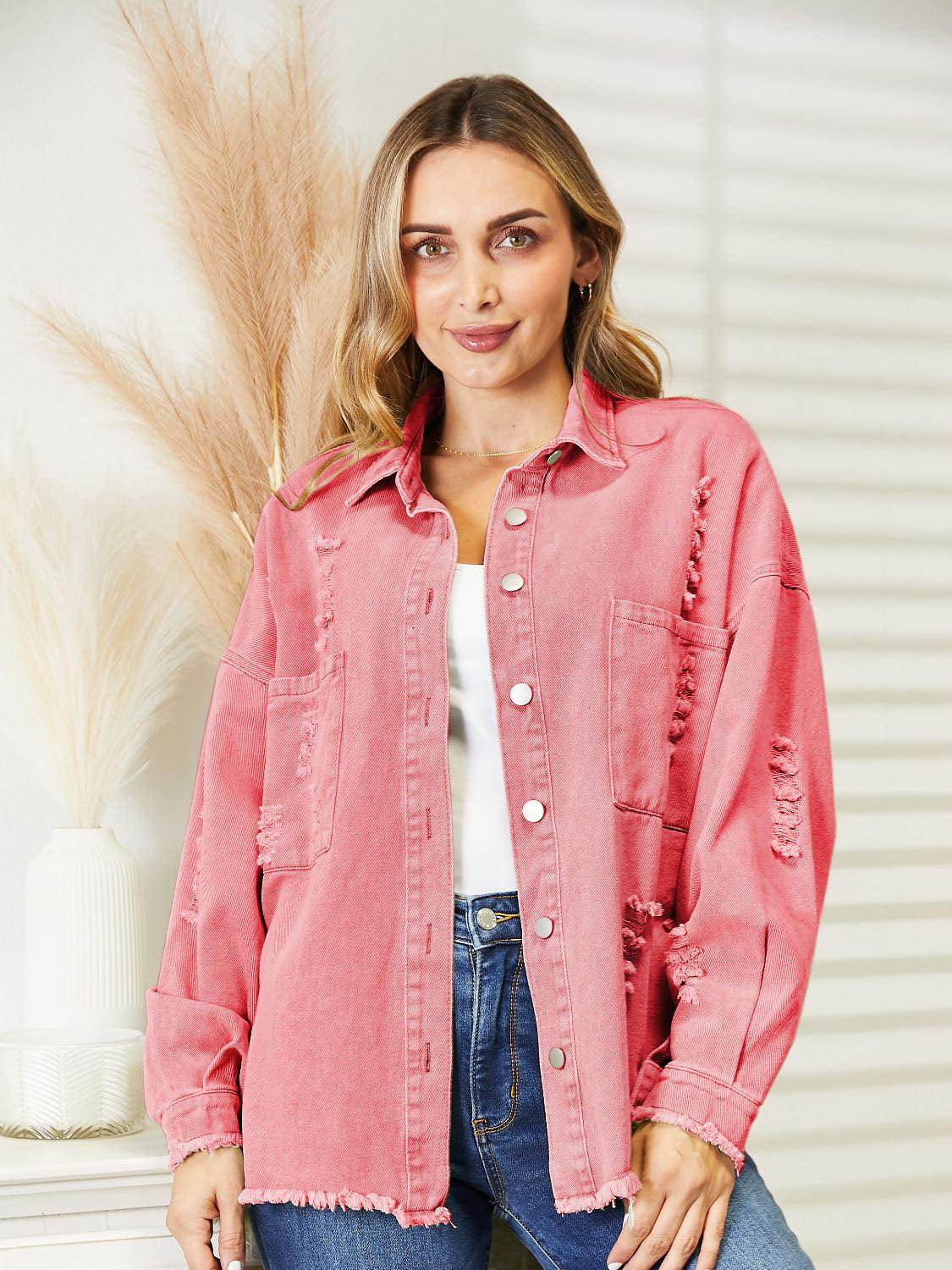 Distressed Raw Hem Denim Jacket for Relaxed Fit Style - Selvanelle