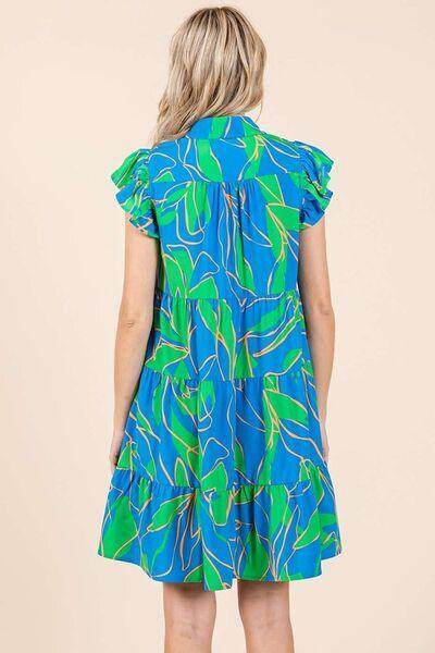 Mittoshop Leaf Print Ruffle Sleeve Tiered Mini Dress for Women - Selvanelle