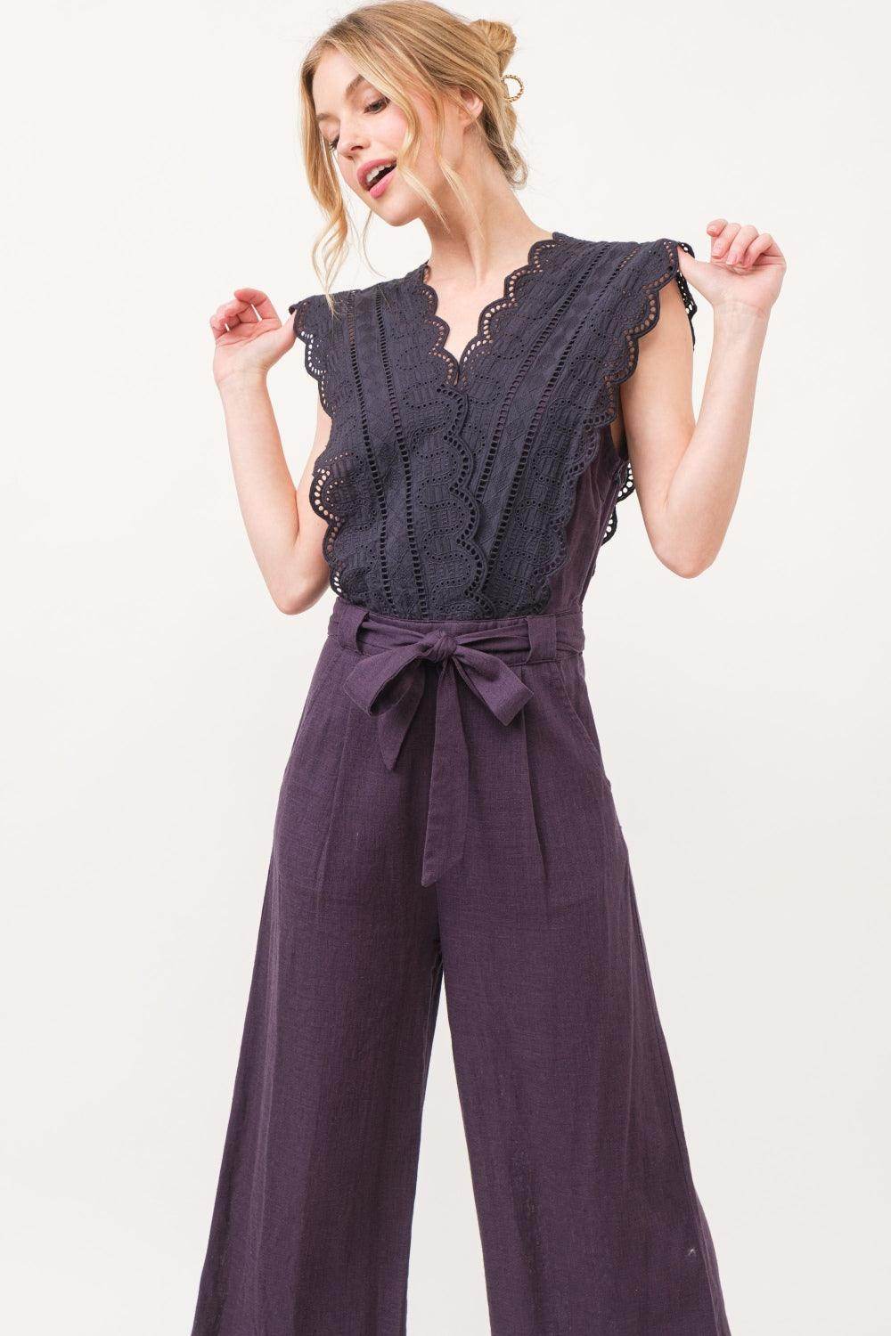 And The Why Laced Surplice Tie Waist Jumpsuit For Women - Selvanelle