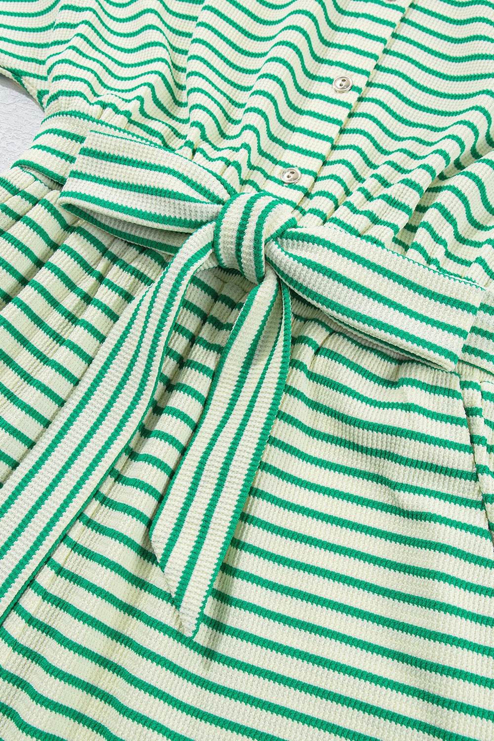 Striped Half Sleeve Tie Waist Romper - Selvanelle