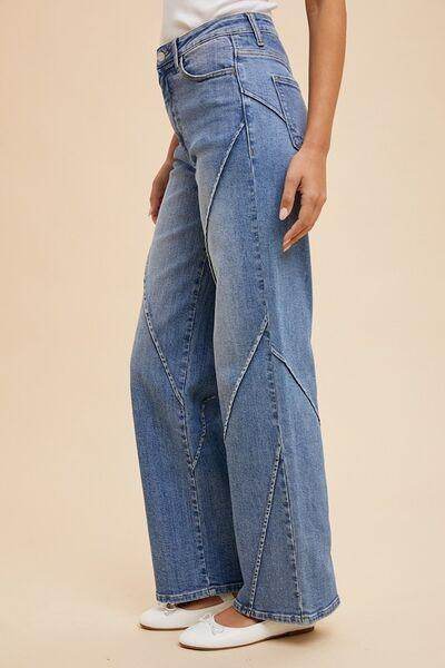 Annie Wear Decorative Seams Wide Leg Jeans for Women - Selvanelle