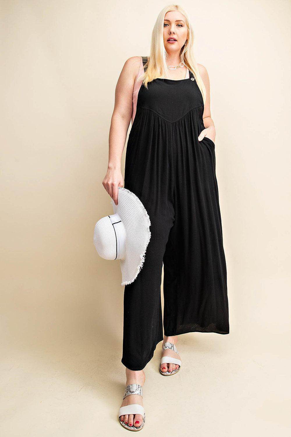 Kori America Full Size Sleeveless Ruched Wide Leg Overalls - Selvanelle