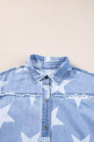 Raw Hem Star Short Sleeve Denim Dress for Casual Style - Selvanelle