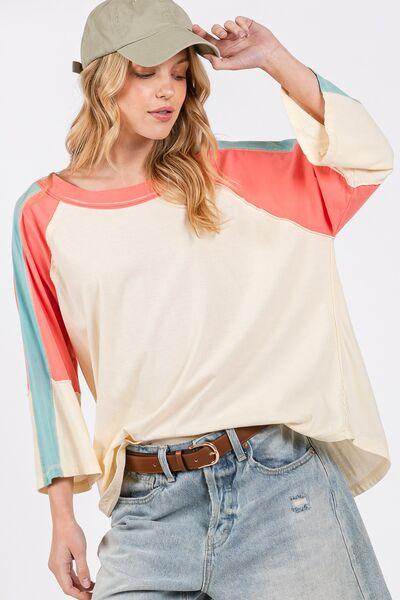SAGE + FIG Color Block Curved Hem T-Shirt for Women - Selvanelle