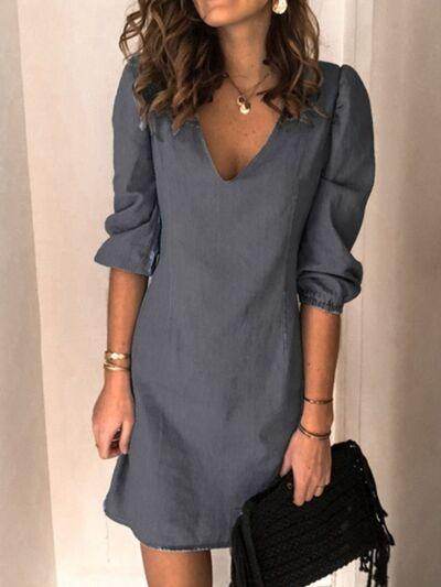 Full Size V-Neck Half Sleeve Dress for Everyday Wear - Selvanelle