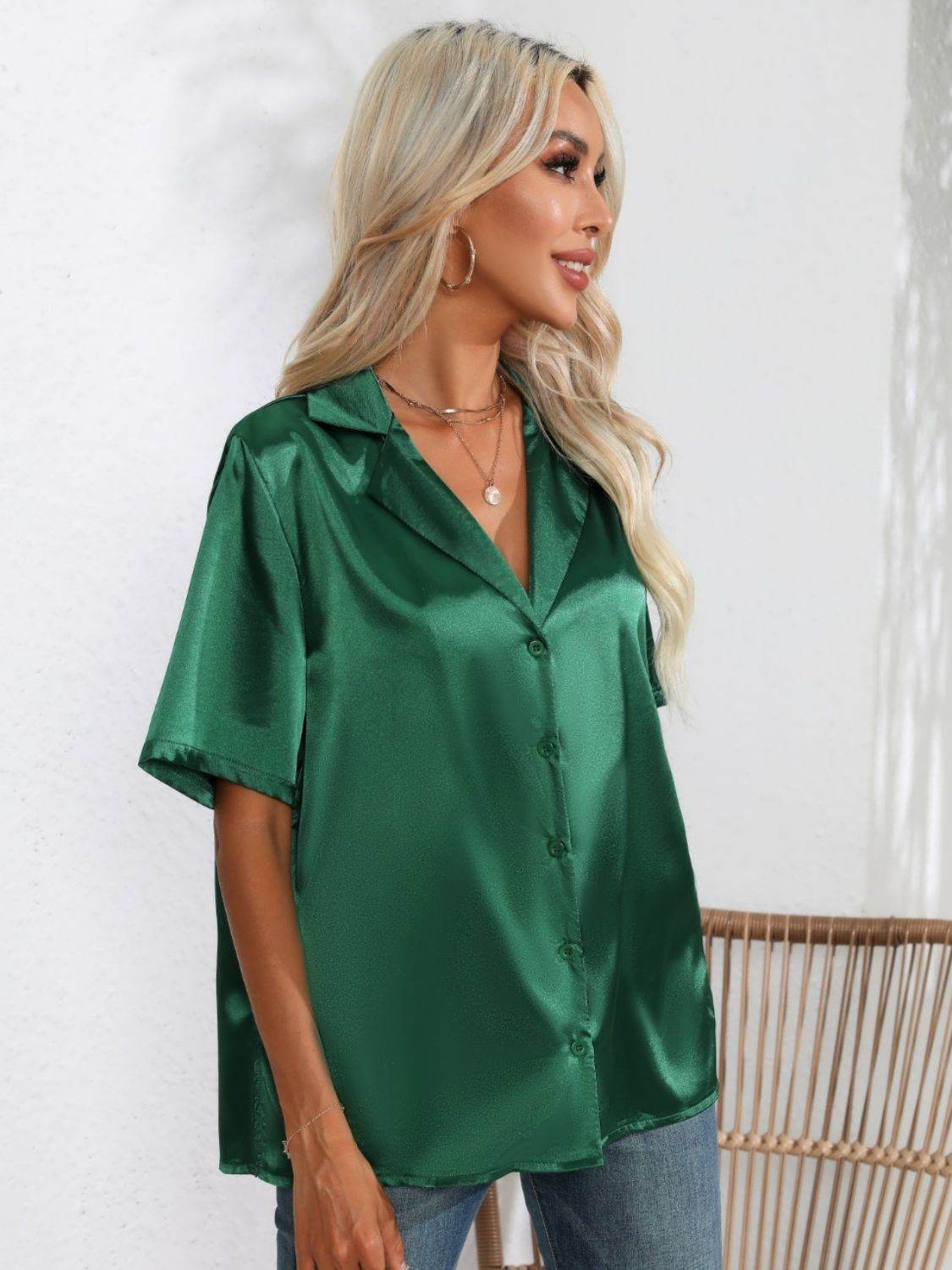 Button Up Collared Neck Shirt - Selvanelle