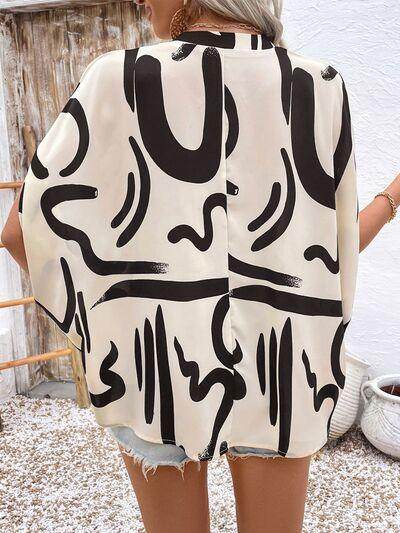 Perfee Printed Notched Half Sleeve Blouse for Women - Selvanelle