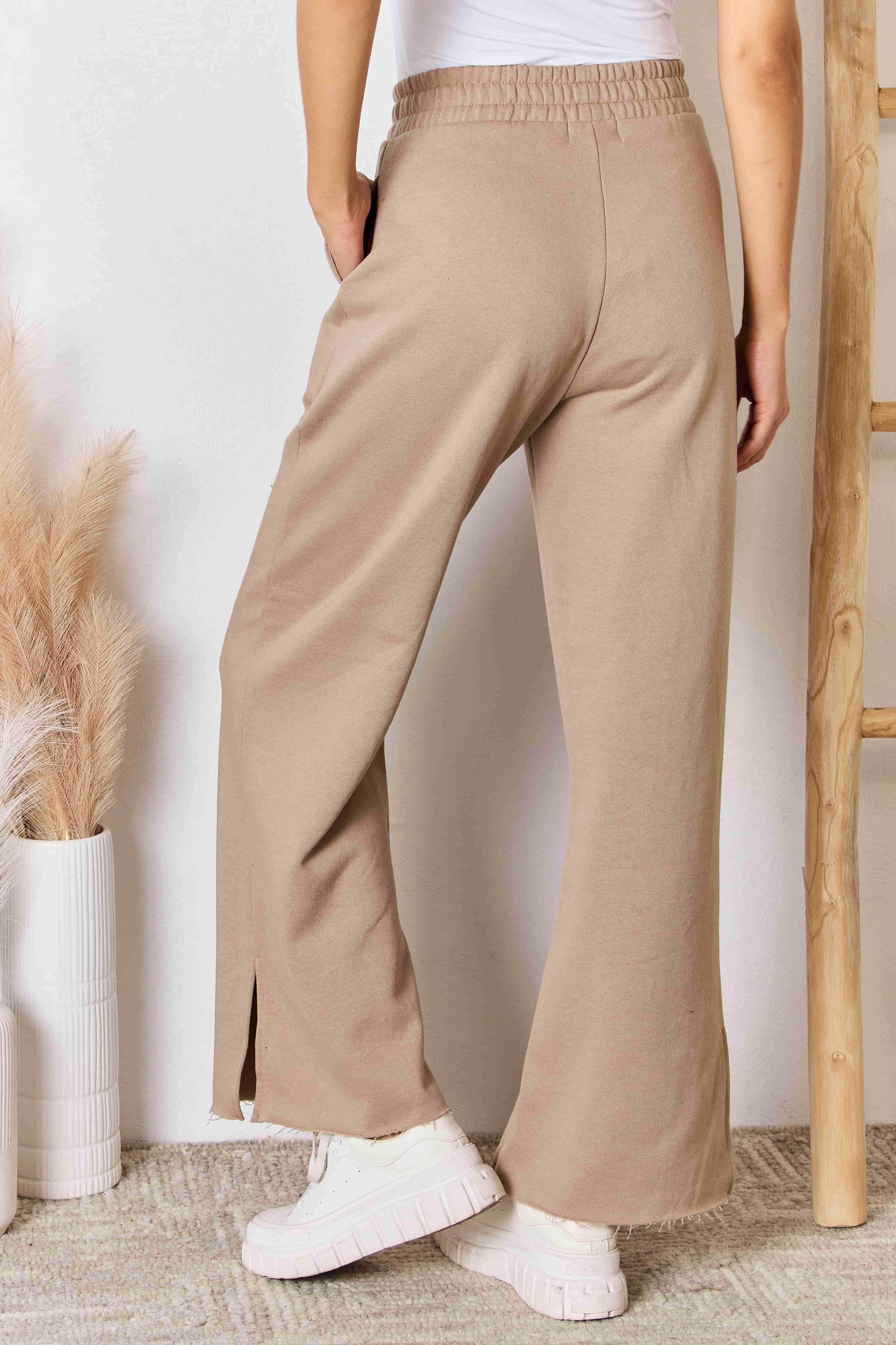 RISEN Wide Waistband Slit Wide Leg Pants for Women - Selvanelle