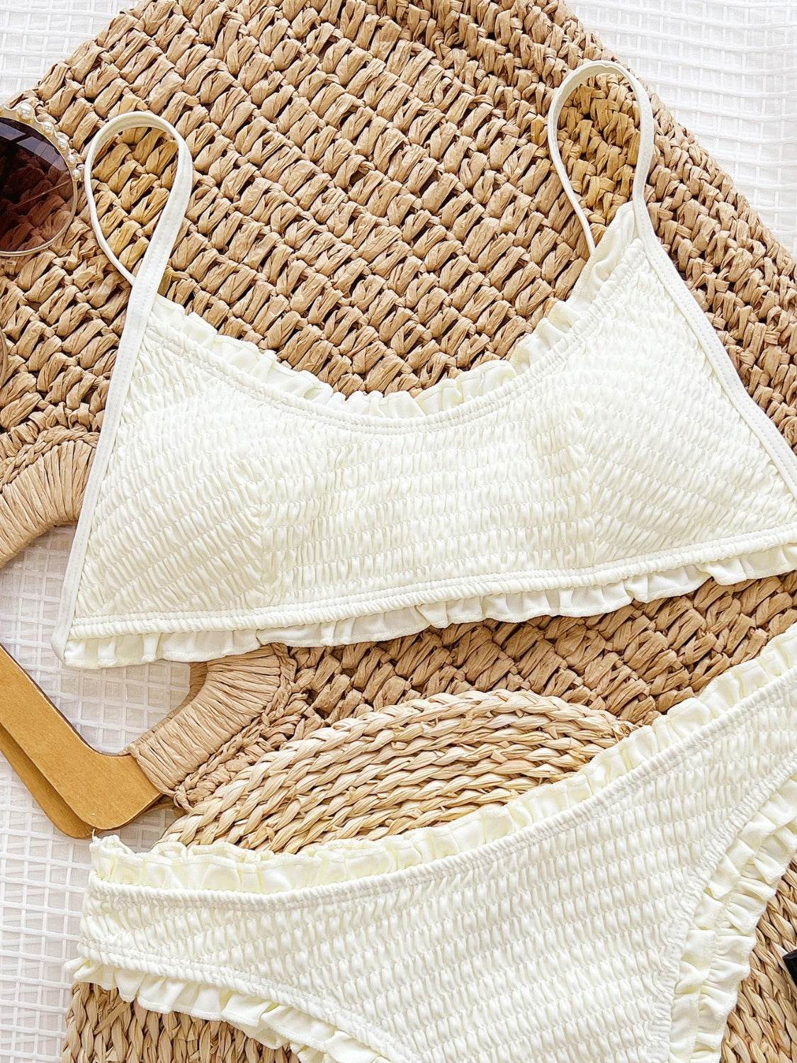 Frill Textured Spaghetti Strap Two-Piece Swim Set - Selvanelle