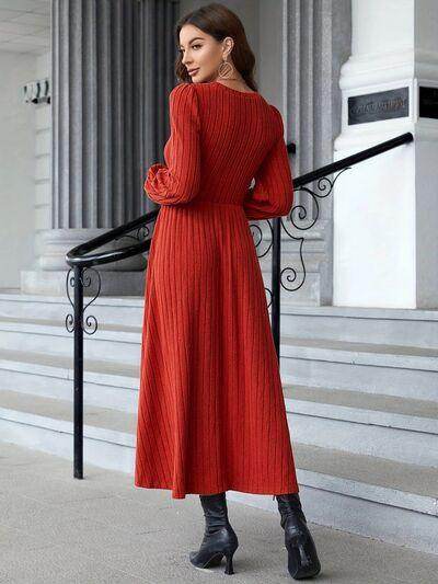 Ribbed Round Neck Long Sleeve Dress for Effortless Style - Selvanelle