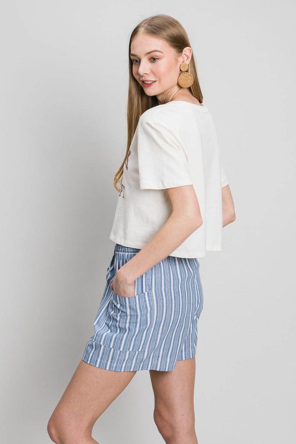 Cotton Bleu by Nu Label Yarn Dye Striped Shorts for Women - Selvanelle