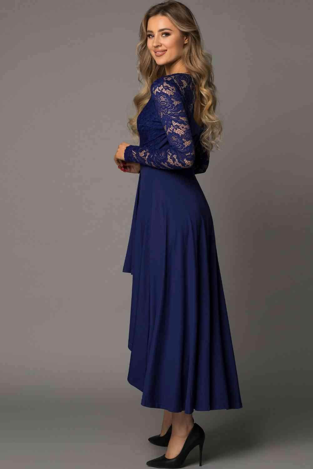 Lace High-Low V-Neck Dress for Elegant Evening Wear - Selvanelle