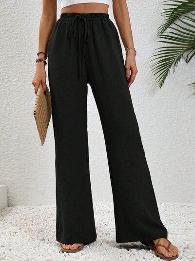 Wide Leg Drawstring Pants for Women in Opaque Fabric - Selvanelle