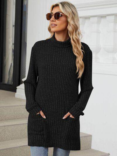 Ribbed Mock Neck Long Sleeve T-Shirt for Women Stylish Wear - Selvanelle