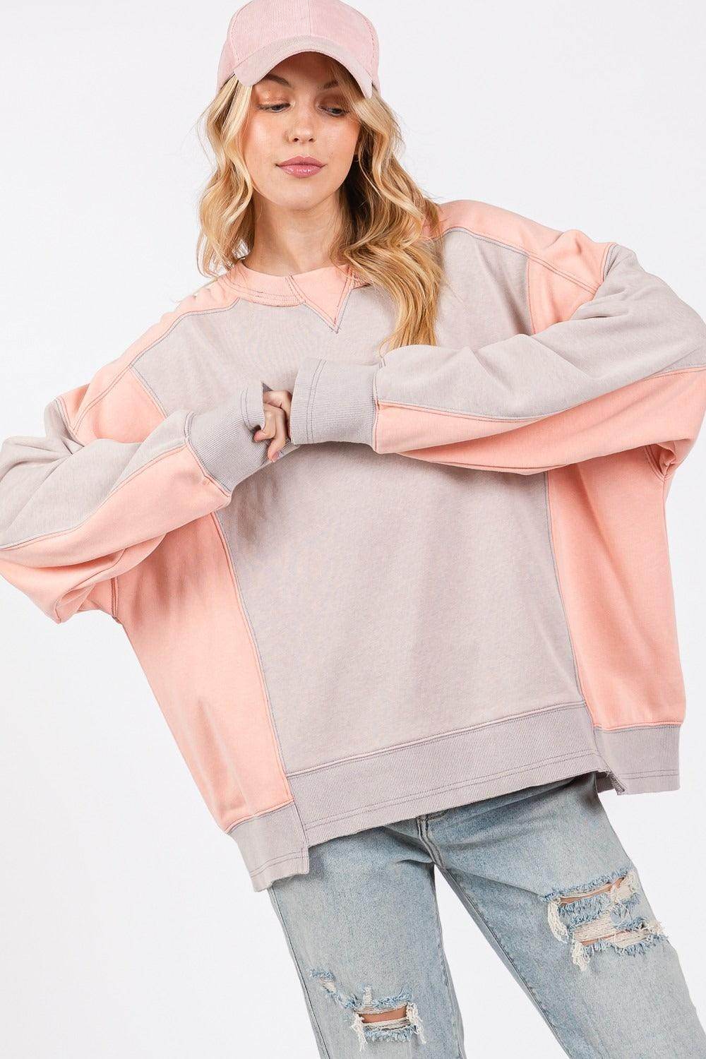 SAGE + FIG Color Block Round Neck Sweatshirt for Women - Selvanelle