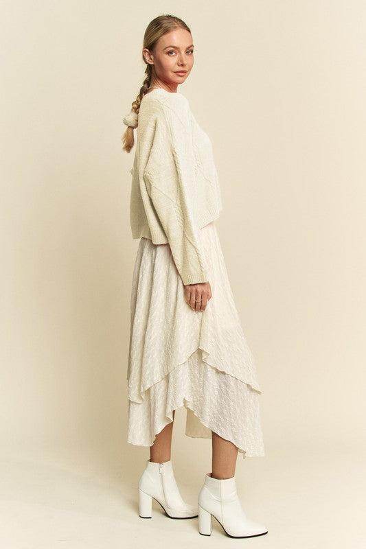 Davi & Dani Diamond Cable Pattern Drop Shoulder Sweater - Selvanelle