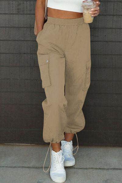 Drawstring Elastic Waist Pants with Pockets for Women - Selvanelle