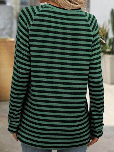 Mandy Striped Round Neck Long Sleeve T-Shirt for Women - Selvanelle